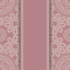 Background with round ornament and vertical lacy stripe retro srtyle. Vector illustration