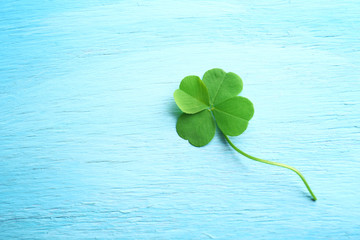 Green four-leaf clover on wooden background © Africa Studio