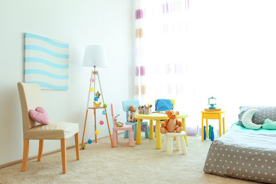 Children room interior with stylish furniture