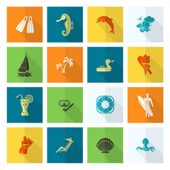 Summer and Beach Simple Flat Icons