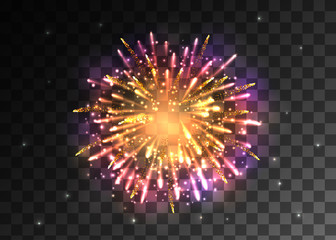 VECTOR eps 10. Glowing collection. Pink and golden Firework, light effects isolated and grouped. Shining elements and stars.