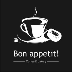 Coffee and bakery. Black and white.