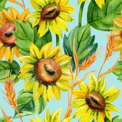 Foto auf Acrylglas Aquarell Musterdesign mit Sonnenblumen © Tanya Syrytsyna