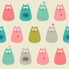 Pretty Cute Colorful Cats Textile Seamless Pattern