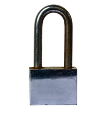 Metal padlock on white background