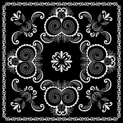 Black and white abstract bandana print with  element henna style