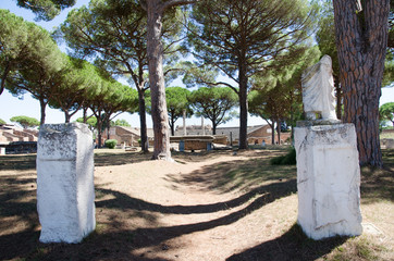 Ruins of Ostia antica, Rome. Forecourt of the corporations