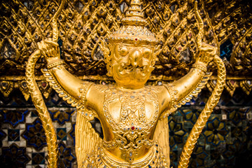 Golden Garuda Sculpture in Temple of Emerald Buddha in Bangkok, Thailand