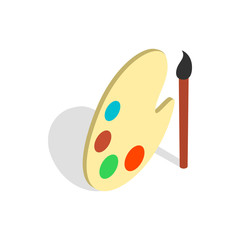Art palette with paints and brush icon in isometric 3d style on a white background