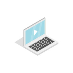 Video movie media player on the laptop icon in isometric 3d style on a white background