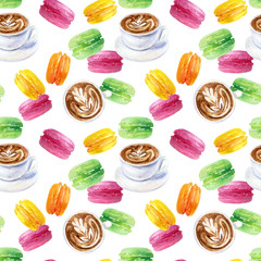 Watercolor french breakfast seamless pattern
