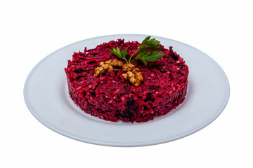 raw beet salad served on plate