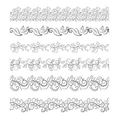 Black seamless floral border collection vintage style.