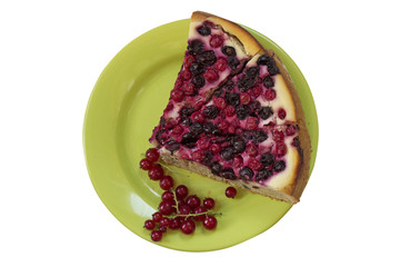Isolated berries pie on a plate. Top view.