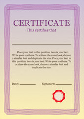 Certificate or Diploma of completion design template with frame. Vector illustration of Certificate of Achievement, coupon, award, winner certificate.