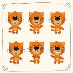 Vector set isolated emotions tiger. Stickers emoticons with different emotions tiger. Collection cartoon tiger.