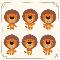 Vector set isolated emotions lion. Stickers emoticons with different emotions lion. Collection cartoon lions.