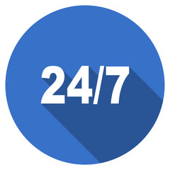 Flat design blue round web 24/7 vector icon