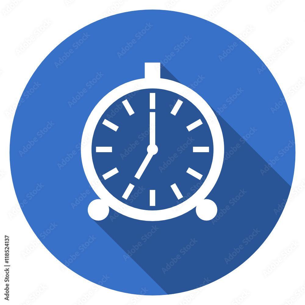 Poster Flat design blue round web alarm clock vector icon