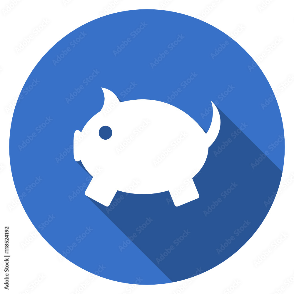 Poster flat design blue round piggy bank web vector icon