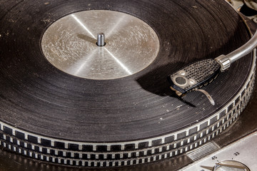 Extreme Close up  Grungy Record Playing Turn Table
