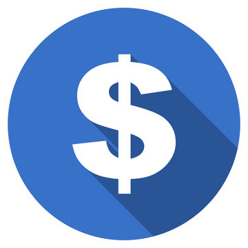 Flat design blue round web dollar vector icon