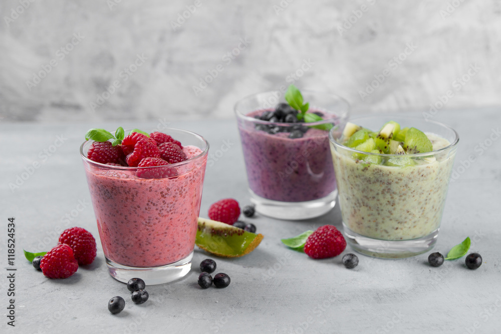 Canvas Prints chia seed pudding with various fruit and berries