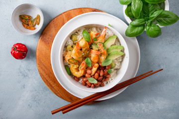 Shrimps in curry sauce and rice