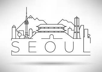 Minimal Vector Seoul City Linear Skyline with Typographic Design