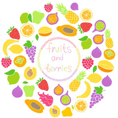 Colored silhouettes of fruit in round shape