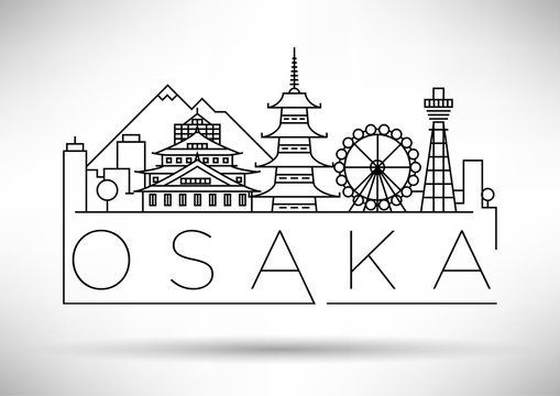 Minimal Vector Osaka City Linear Skyline with Typographic Design