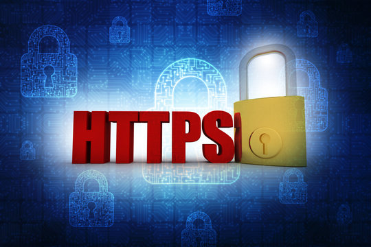 3d rendering Padlock with HTTPS
