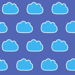 Abstract seamless gentle pattern with clouds. Colorful stylized hand drawn cloudy sky texture on light background. Cute cartoon and funny template. Vector illustration.