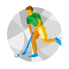 Hockey player with abstract patterns. Flat athlete icon. Sport Infographic - Field Hockey vector clip art.