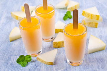 Homemade ice lolly of melon