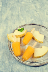 Homemade ice lolly of melon
