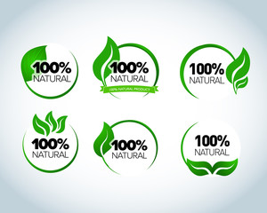 Abstract sphere green leaf logo element vector design ecology symbols set. Leaf logo shape icon and green leaf logo emblem. Ecology green leaf logo organic environment, tree leaf logotype.