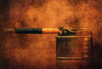 Cigarette and lighter grunge concept