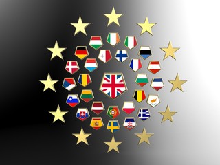 Flags of the european union. Brexit. 3D illustration. 3D CG. UK votes to leave EU.