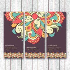 Set of vertical banners, flyers, cards with hand drawn abstract