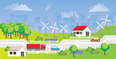 Flat design urban landscape illustration