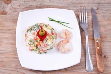 vegetable salad and seafood