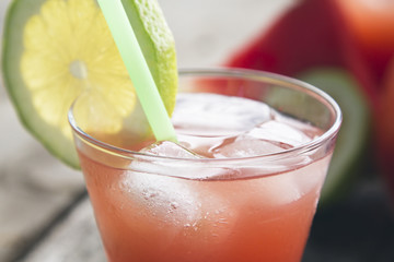 watermelon smoothie on woden background