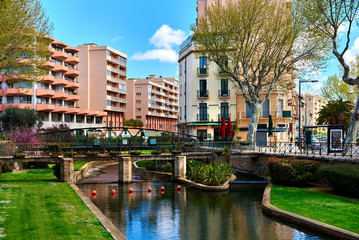 Canal of Perpignan in springtime. Pyrenees-Orientales, France