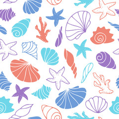 Seamless pattern of seashells.