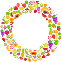  Collection of fruits and berries in round frame 