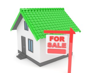 Miniature model of house real estate for sale on white background. 3D rendering.