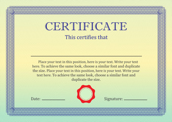 Certificate or Diploma of completion design template with borders. Vector illustration of Certificate of Achievement, coupon, award, winner certificate.