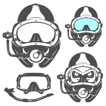 Set of scuba diving elements for emblems,logo ,prints,tattoo,label and design.