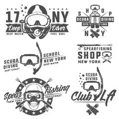 Set of scuba diving elements for emblems,logo ,prints,tattoo,label and design.